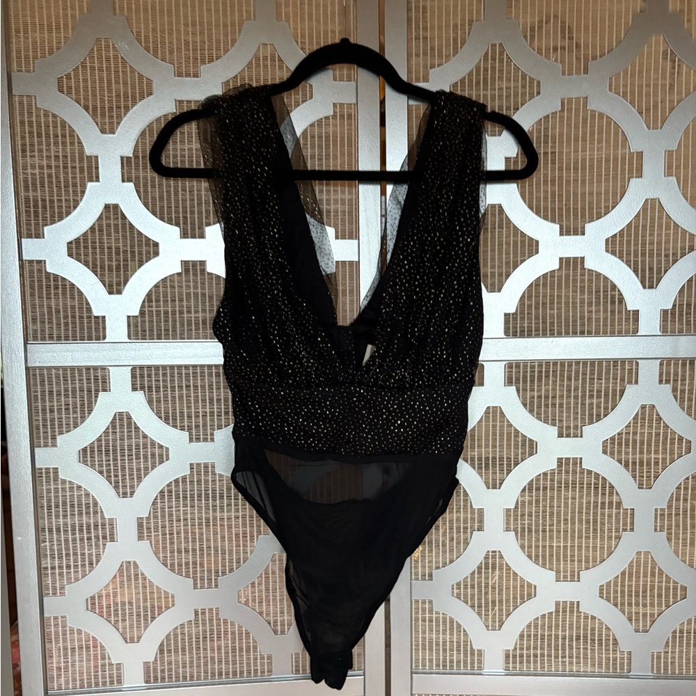 NanaMacs Black Sparkle Bodysuit CAN BE WORN EITHER WAY